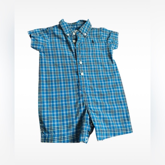 Boy Ralph Lauren Blue Plaid Short Sleeve Romper Size - Picture 1 of 3